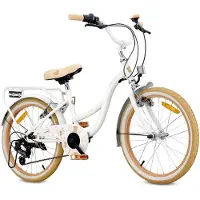 Sun baby Flower Bike Fiets voor een meisje van 6 tot 10 jaar, 20 inch Wit Beige, 6 versnellingen Shimano, kinderfiets in hoogte verstelbaar