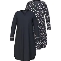 Ulla Popken - Dames - Bigshirts set van 2 dalmatiërpatroon hartvormige hals - Zwart - Maat 58+