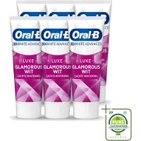 Oral-B 6 x - 3D White Advanced – Tandpasta – Luxe – Glamorous White – 75 ml - Grootverpakking - Vaatwasstrips - Tandpasta - Witte Tandpasta - Glimlach - Verkleuring - Vlekken