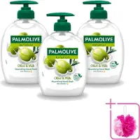 Palmolive 3 x – Handzeep – Melk & Olijf – 300 ml - Bulkverpakking - Handzeep melk en olijf - Douchemop - Handen reinigen