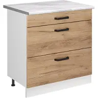 Vicco Keukenonderkast R-Line Goudkleurig Eiken/Wit 80 cm met 3 laden marmer werkblad, Model 72342
