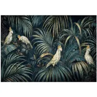 WALLARENA - Fotobehang - 312x219 cm - Jungle bladeren papegaaien groen behang voor woonkamer slaapkamer