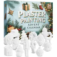 Merkloos Adventskalender 2026, 24 gipsen figuurtjes om te beschilderen, een creatieve verfset voor de kersttijd