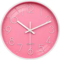OEM Wandklok - Geluidsloos - Geschikt voor kinderkamers en slaapkamers - Roze - Diameter 25 cm