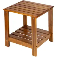 Merkloos Bijzettabel van teakhout, met dubbele opbergruimte, weerbestendig, 50x40x45 cm, geschikt voor balkon en tuin