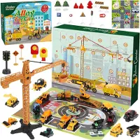 Merkloos Adventskalender voor kinderen, 2026, 24 dagen, met speelgoedauto's en bouwvoertuigen, voor de kerstperiode