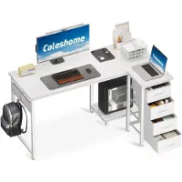 Merkloos Bureau in L-vorm, 120x70 cm, met 4 lades, geschikt voor kantoor en slaapkamer