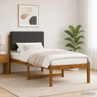 vidaXL Bedframe met gestoffeerd hoofdbord Naturel en donkergrijs