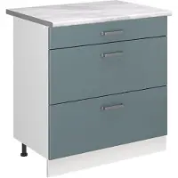 Vicco Keukenonderkast R-Line Blauw-grijs/Wit 80 cm met 3 laden marmer werkblad, Model 72362