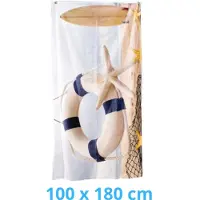 Mariall Kleurrijke strandlaken 100x180 cm reddingsboei en zeesterren – maritiem design- microvezel