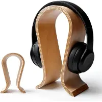 Merkloos Houten hoofdtelefoonhouder, U-vormig, notenhout, 25 cm, standaard 14 cm, voor op het bureau
