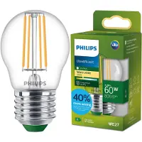 Philips UltraEfficient LED lamp - 60W - E14 fitting - Warmwit licht: 2700K - Helder glas - P45 kogellamp - Lange levensduur