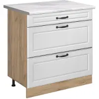 Vicco Keukenonderkast R-Line Wit landelijk/Goudkleurig Eiken 80 cm met 3 laden marmer werkblad, Model 72446