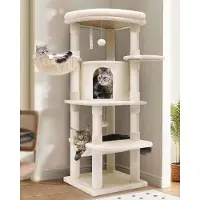 Merkloos Kattenboom, hoekmodel, beige, 130 cm hoog, met plateau en hangmat, geschikt voor binnenshuis
