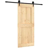 Syfax Schuifdeur Naturel en Zwart 90 x 210 cm Massief Grenenhout