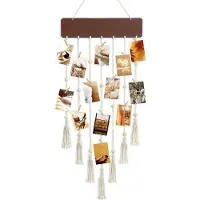 OEM Allecto Plus - Macramé fotohouder voor aan de muur met clips - Fotolijst voor meerdere foto's - Houten fotolijst met franjes.
