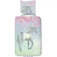 Muller Textil Kinderovertrekset Unicorn Katoen, Renforcé, 135x200, Rits, Kind, Meisje, Eenhoorn (2-delig)