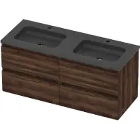 Basic Line Rocky 46 Badmeubel 120x46x54cm - 4 Lades - Greeploos - Wastafel Dubbel Blue Stone - 2 Kraangaten - Barista Oak - Badkamermeubels, Badmeubel