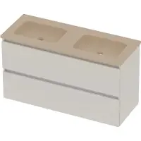 Basic Line Rocky 46 Badmeubel 120x46x62cm - Greeploos - Wastafel Dubbel Sand Stone - Zonder Kraangat - Ice White - Badkamermeubels, Badmeubel Sets