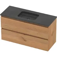 Basic Line Rocky 46 Badmeubel 120x46x62cm - Greeploos - Wastafel Midden Blue Stone - Zonder Kraangat - Whisky Oak - Badkamermeubels, Badmeubel Sets