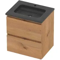Basic Line Rocky 46 Badmeubel 60x46x62cm - Greeploos - Wastafel Midden Blue Stone - 1 Kraangat - Whisky Oak - Badkamermeubels, Badmeubel Sets