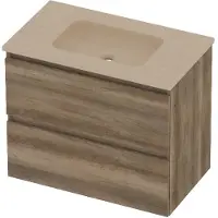 Basic Line Rocky 46 Badmeubel 80x46x62cm - Greeploos - Wastafel Midden Sand Stone - Zonder Kraangat - Scotch Oak - Badkamermeubels, Badmeubel Sets