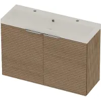 Basic Line Pretty 36 Badmeubel - 2 Deuren - 100x36cm - Wastafel Glans Wit - 2 Kraangaten - Lamello Oak - Badkamermeubels, Badmeubel Sets