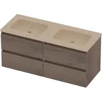 Basic Line Rocky 46 Badmeubel 120x46x54cm - 4 Lades - Greeploos - Wastafel Dubbel Sand Stone - Zonder Kraangat - Dusk Oak - Badkamermeubels, Badmeubel