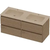 Basic Line Rocky 46 Badmeubel 120x46x54cm - 4 Lades - Greeploos - Wastafel Dubbel Sand Stone - 2 Kraangaten - Lamello Oak - Badkamermeubels, Badmeubel