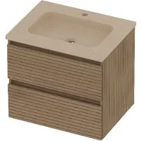 Basic Line Rocky 46 Badmeubel 60x46x54cm - Greeploos - Wastafel Midden Sand Stone - 1 Kraangat - Lamello Oak - Badkamermeubels, Badmeubel Sets