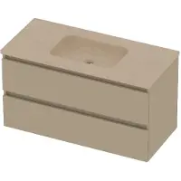 Basic Line Rocky 46 Badmeubel 100x46x54cm - Greeploos - Wastafel Midden Sand Stone - Zonder Kraangat - Matt Beige - Badkamermeubels, Badmeubel Sets