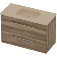Basic Line Rocky 46 Badmeubel 100x46x62cm - Opbouwgreep - Wastafel Midden Sand Stone - Zonder Kraangat - Scotch Oak - Badkamermeubels, Badmeubel Sets