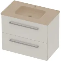 Basic Line Rocky 46 Badmeubel 80x46x62cm - Opbouwgreep - Wastafel Midden Sand Stone - 1 Kraangat - Ice White - Badkamermeubels, Badmeubel Sets