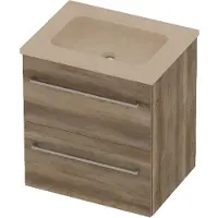 Basic Line Rocky 46 Badmeubel 60x46x62cm - Opbouwgreep - Wastafel Midden Sand Stone - Zonder Kraangat - Scotch Oak - Badkamermeubels, Badmeubel Sets