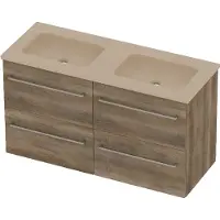 Basic Line Rocky 46 Badmeubel 120x46x62cm - 4 Lades - Opbouwgreep - Wastafel Dubbel Sand Stone - Zonder Kraangat - Scotch Oak - Badkamermeubels,