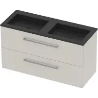 Basic Line Aura 46 Badmeubel 120x46x62cm - Opbouwgreep - Wastafel Dubbel Mat Zwart - Zonder Kraangat - Ice White - Badkamermeubels, Badmeubel Sets