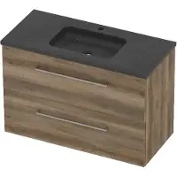 Basic Line Rocky 46 Badmeubel 100x46x62cm - Opbouwgreep - Wastafel Midden Blue Stone - 1 Kraangat - Scotch Oak - Badkamermeubels, Badmeubel Sets