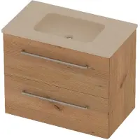 Basic Line Rocky 46 Badmeubel 80x46x62cm - Opbouwgreep - Wastafel Midden Sand Stone - Zonder Kraangat - Whisky Oak - Badkamermeubels, Badmeubel Sets