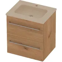 Basic Line Rocky 46 Badmeubel 60x46x62cm - Opbouwgreep - Wastafel Midden Sand Stone - 1 Kraangat - Whisky Oak - Badkamermeubels, Badmeubel Sets
