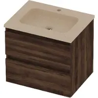 Basic Line Rocky 46 Badmeubel 60x46x54cm - Greeploos - Wastafel Midden Sand Stone - 1 Kraangat - Barista Oak - Badkamermeubels, Badmeubel Sets