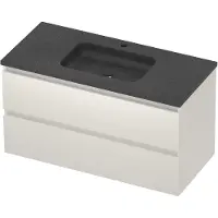 Basic Line Rocky 46 Badmeubel 100x46x54cm - Greeploos - Wastafel Midden Blue Stone - 1 Kraangat - Matt White - Badkamermeubels, Badmeubel Sets