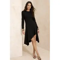 Trendyol TRENDYOLMİLLA Dames Zwart Effen Midi Lang Zakelijk Skater Jurken