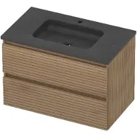 Basic Line Rocky 46 Badmeubel 80x46x54cm - Greeploos - Wastafel Midden Blue Stone - 1 Kraangat - Lamello Oak - Badkamermeubels, Badmeubel Sets