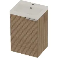 Basic Line Pretty 36 Badmeubel - 1 Deur - 45x36cm - Wastafel Glans Wit - 1 Kraangat - Lamello Oak - Badkamermeubels, Badmeubel Sets - 8718835821821