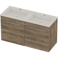 Basic Line Aura 46 Badmeubel 120x46x62cm - 4 Lades - Opbouwgreep - Wastafel Dubbel Glans Wit - 2 Kraangaten - Scotch Oak - Badkamermeubels, Badmeubel
