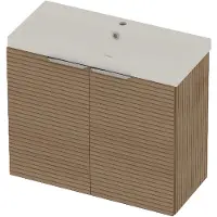 Basic Line Pretty 36 Badmeubel - 2 Deuren - 80x36cm - Wastafel Midden Mat Wit - 1 Kraangat - Lamello Oak - Badkamermeubels, Badmeubel Sets