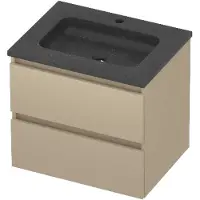 Basic Line Rocky 46 Badmeubel 60x46x54cm - Greeploos - Wastafel Midden Blue Stone - 1 Kraangat - Matt Beige - Badkamermeubels, Badmeubel Sets