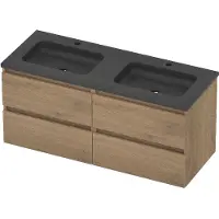 Basic Line Rocky 46 Badmeubel 120x46x54cm - 4 Lades - Greeploos - Wastafel Dubbel Blue Stone - 2 Kraangaten - Pure Oak - Badkamermeubels, Badmeubel