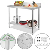 LZQ RVS Werkbank, 120x60x85 cm. RVS werkblad met opstaande rand. Werkbank voor voedselbereiding, geschikt voor professioneel gebruik in de keuken