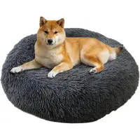 Merkloos Kattenbed, behaaglijk donut, hondenbed, kattenbed, rond, wollig, hondenbedden, wolk voor kleine en middelgrote honden, donkergrijs, Ø 60 cm